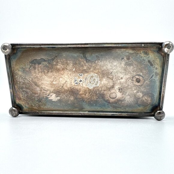 Wilcox Silver Plate Gilt Trinket Box Rectangular Jewelry Floral Embossed Hinged - Picture 7 of 13